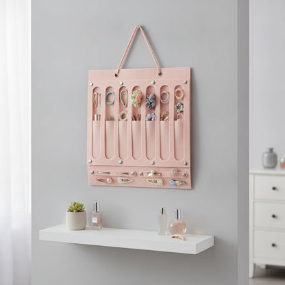 Wall-Mounted Felt Hair Accessory Organizer, Vertical Storage Caddy for Ties and Clips, Space-Saving Bedroom Door Hanger (1 PC)