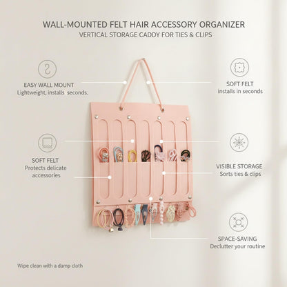 Wall-Mounted Felt Hair Accessory Organizer, Vertical Storage Caddy for Ties and Clips, Space-Saving Bedroom Door Hanger (1 PC)