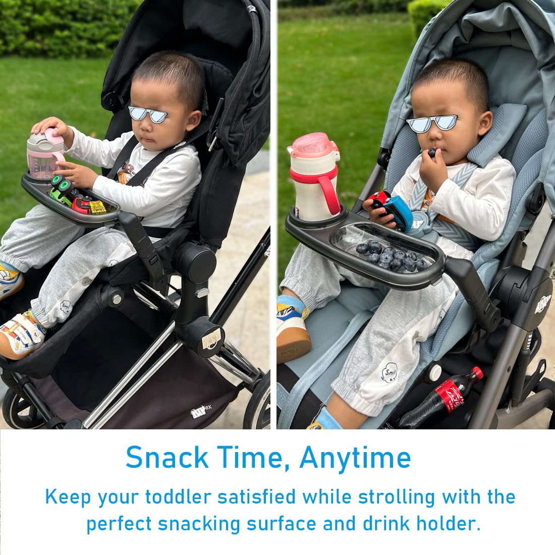 Stroller Snack Tray Compatible with Cybex Balios,Gazelle, Talos Series Prams - BPA-Free Tritan Baby Travel Tray, 360° Swivel for Easy Access, Folds with Stroller, Easy Clean