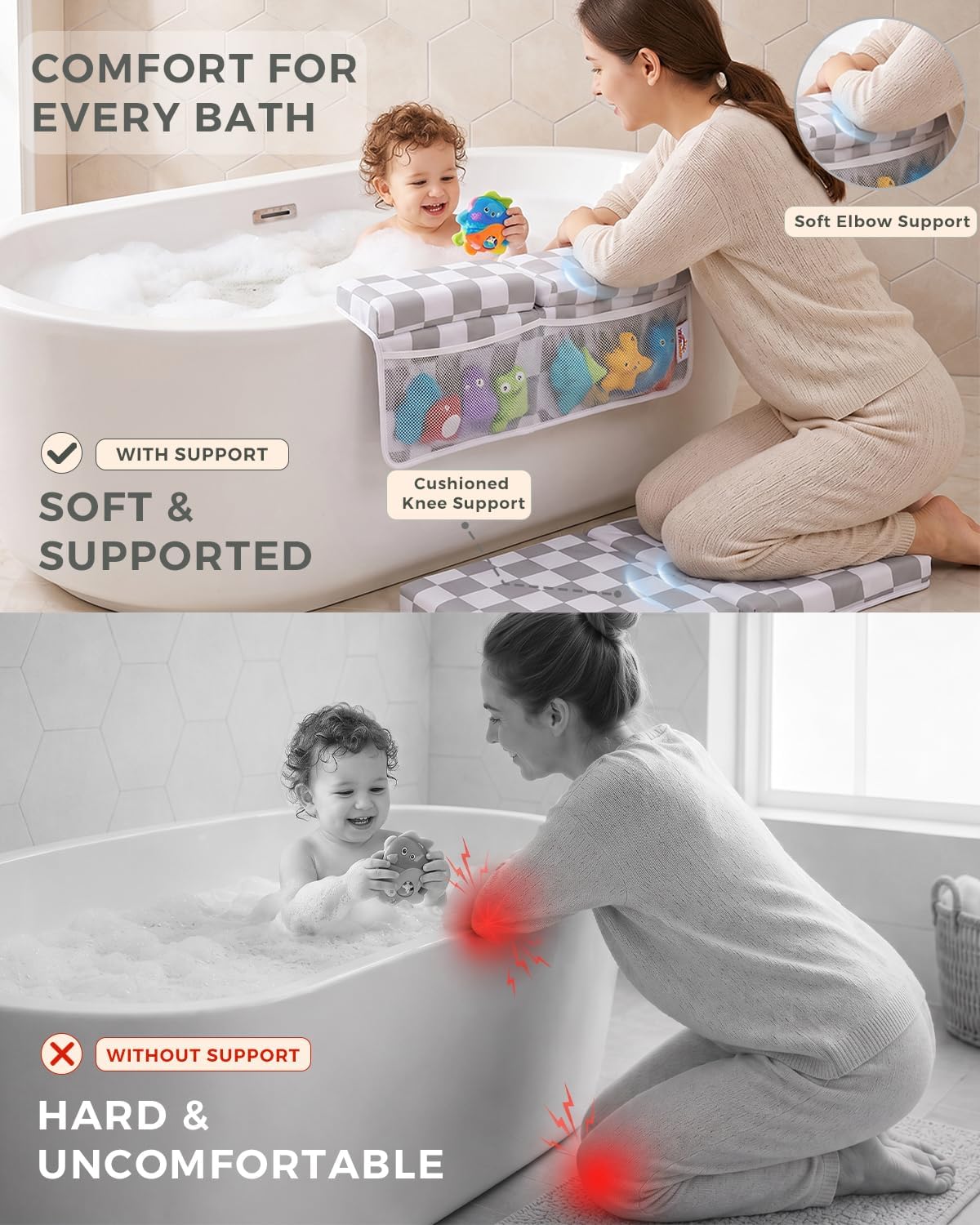 Bath Kneeler and Elbow Rest Pad Set, 1.5'' Kneeling Pad for Bathing Baby