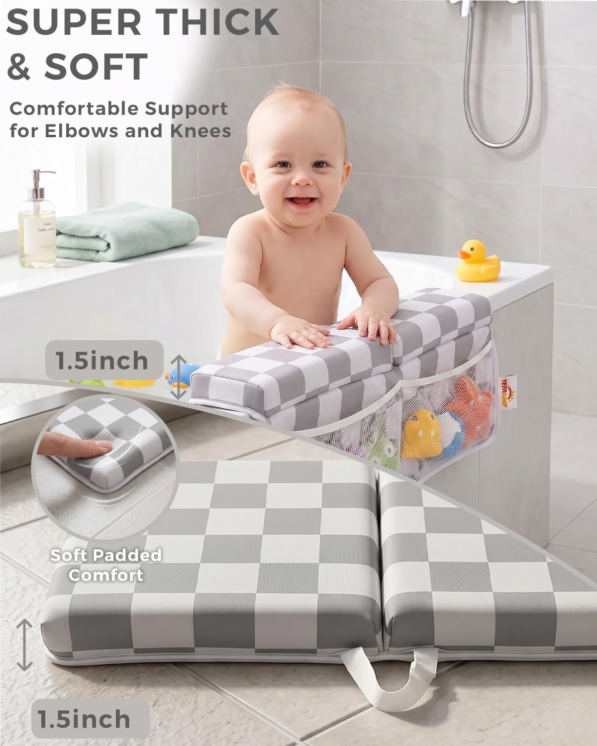 Bath Kneeler and Elbow Rest Pad Set, 1.5'' Kneeling Pad for Bathing Baby