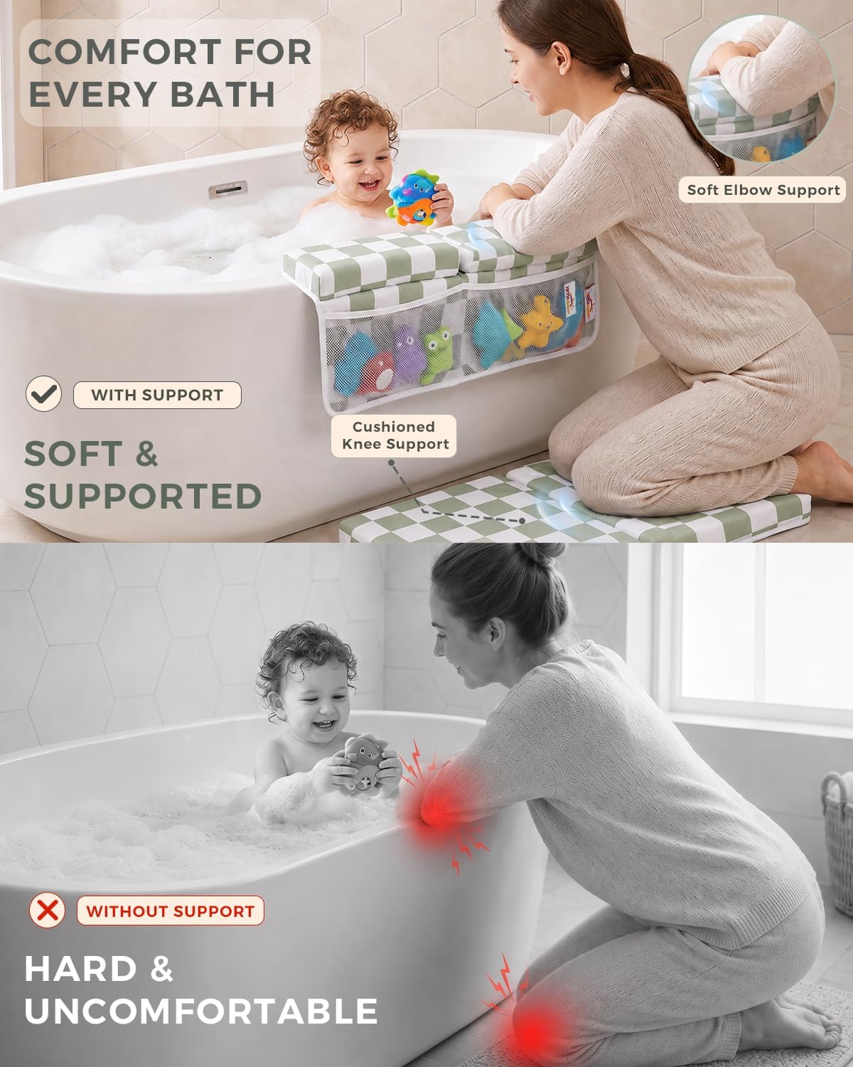 Bath Kneeler and Elbow Rest Pad Set, 1.5'' Kneeling Pad for Bathing Baby