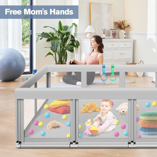 Large Baby Playpen for Babies and Toddlers, Playpen 74×50, Large Baby Play Yards Indoor & Outdoor, Sturdy Safety Baby Play Pen with Soft Breathable Mesh, Toddlers Activity Center with Anti-Slip Base