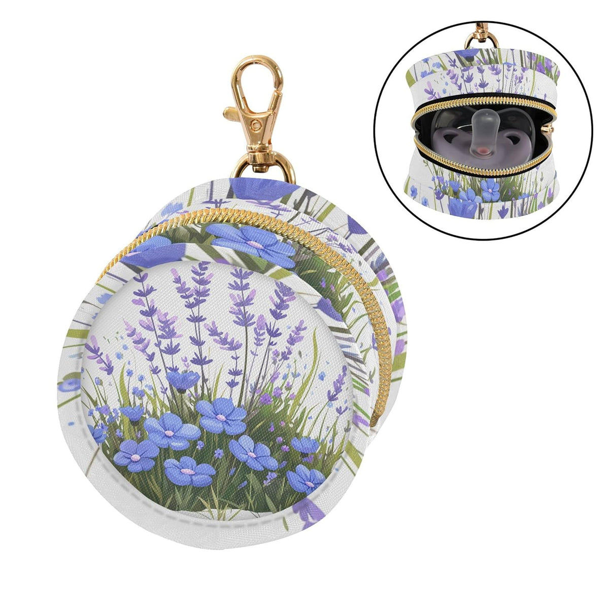 Lavender and Blue Wildflowers Baby Pacifier Holder Case, Dustproof Portable Storage Box for Diaper Bag Purse, Pacifier Storage Container for Boys & Girls