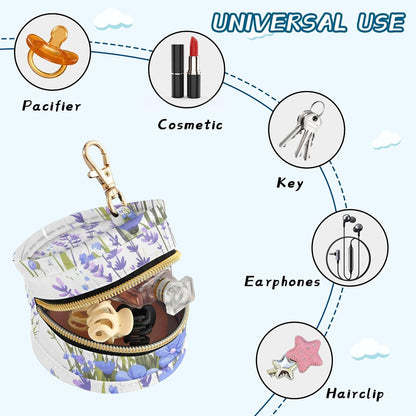 Lavender and Blue Wildflowers Baby Pacifier Holder Case, Dustproof Portable Storage Box for Diaper Bag Purse, Pacifier Storage Container for Boys & Girls