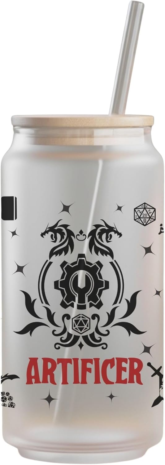 Wizard Class 16oz Frosted Glass Tumbler with Bamboo Lid and Straw – Fantasy RPG Drinkware (Wizard)