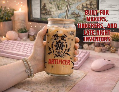 Wizard Class 16oz Frosted Glass Tumbler with Bamboo Lid and Straw – Fantasy RPG Drinkware (Wizard)