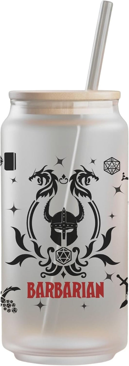 Wizard Class 16oz Frosted Glass Tumbler with Bamboo Lid and Straw – Fantasy RPG Drinkware (Wizard)