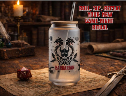 Wizard Class 16oz Frosted Glass Tumbler with Bamboo Lid and Straw – Fantasy RPG Drinkware (Wizard)
