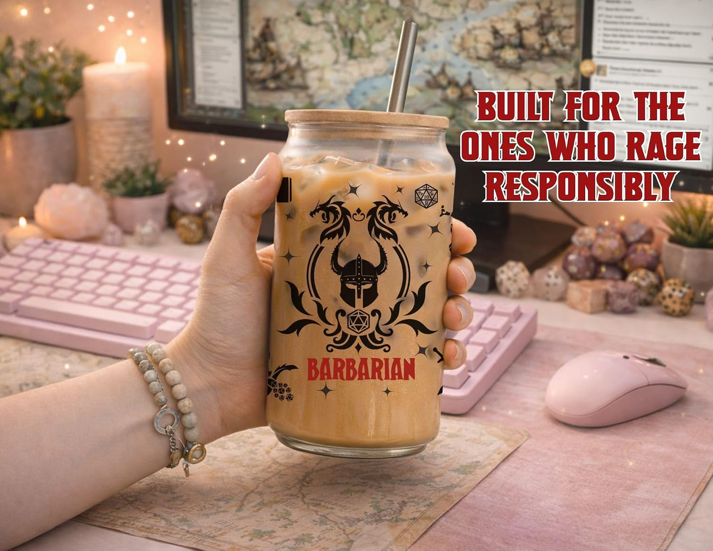 Wizard Class 16oz Frosted Glass Tumbler with Bamboo Lid and Straw – Fantasy RPG Drinkware (Wizard)