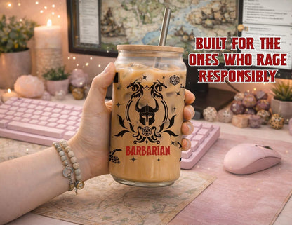 Wizard Class 16oz Frosted Glass Tumbler with Bamboo Lid and Straw – Fantasy RPG Drinkware (Wizard)
