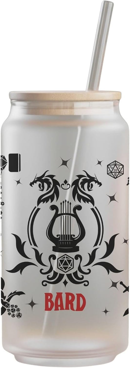 Wizard Class 16oz Frosted Glass Tumbler with Bamboo Lid and Straw – Fantasy RPG Drinkware (Wizard)