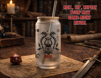 Wizard Class 16oz Frosted Glass Tumbler with Bamboo Lid and Straw – Fantasy RPG Drinkware (Wizard)