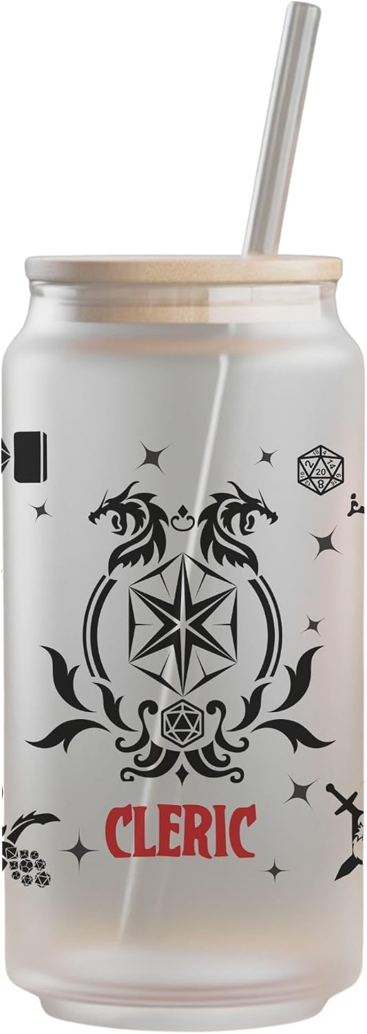 Wizard Class 16oz Frosted Glass Tumbler with Bamboo Lid and Straw – Fantasy RPG Drinkware (Wizard)