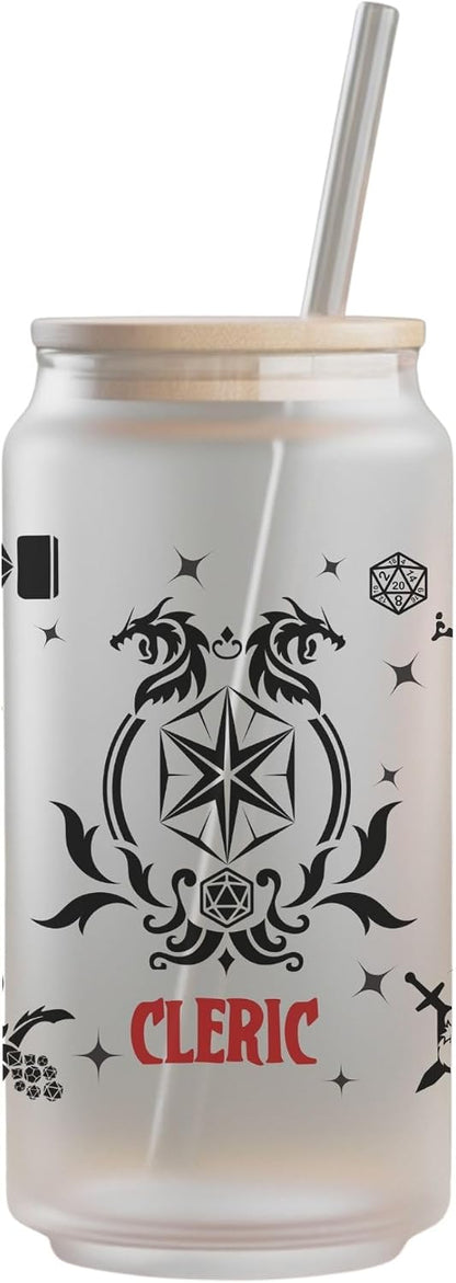 Wizard Class 16oz Frosted Glass Tumbler with Bamboo Lid and Straw – Fantasy RPG Drinkware (Wizard)