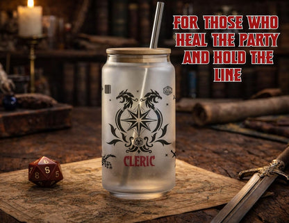 Wizard Class 16oz Frosted Glass Tumbler with Bamboo Lid and Straw – Fantasy RPG Drinkware (Wizard)