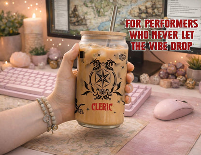 Wizard Class 16oz Frosted Glass Tumbler with Bamboo Lid and Straw – Fantasy RPG Drinkware (Wizard)