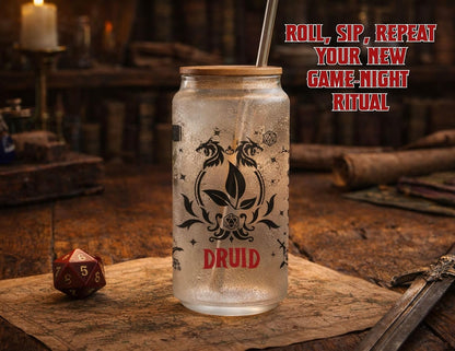 Wizard Class 16oz Frosted Glass Tumbler with Bamboo Lid and Straw – Fantasy RPG Drinkware (Wizard)