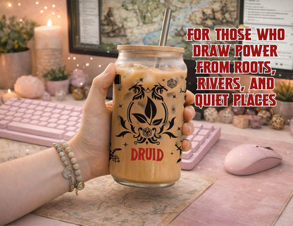 Wizard Class 16oz Frosted Glass Tumbler with Bamboo Lid and Straw – Fantasy RPG Drinkware (Wizard)
