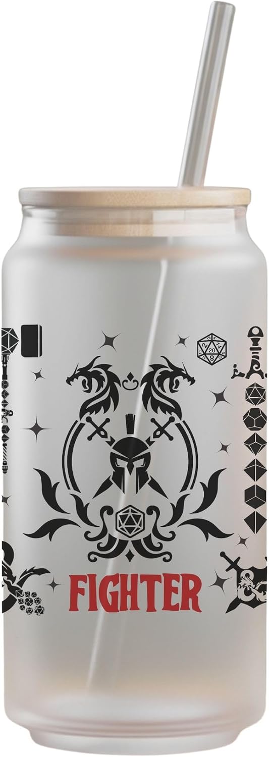 Wizard Class 16oz Frosted Glass Tumbler with Bamboo Lid and Straw – Fantasy RPG Drinkware (Wizard)