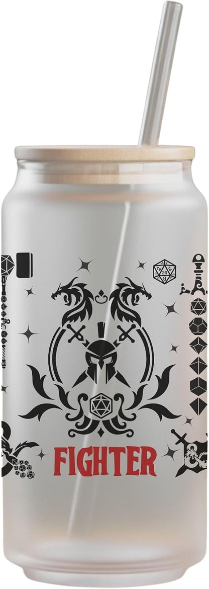 Wizard Class 16oz Frosted Glass Tumbler with Bamboo Lid and Straw – Fantasy RPG Drinkware (Wizard)