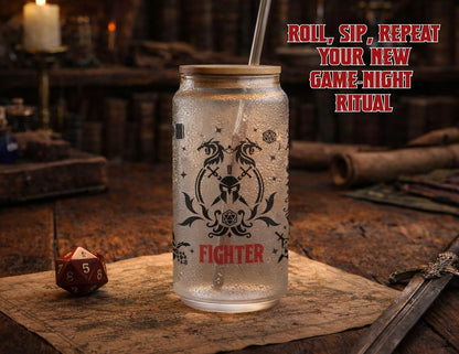 Wizard Class 16oz Frosted Glass Tumbler with Bamboo Lid and Straw – Fantasy RPG Drinkware (Wizard)