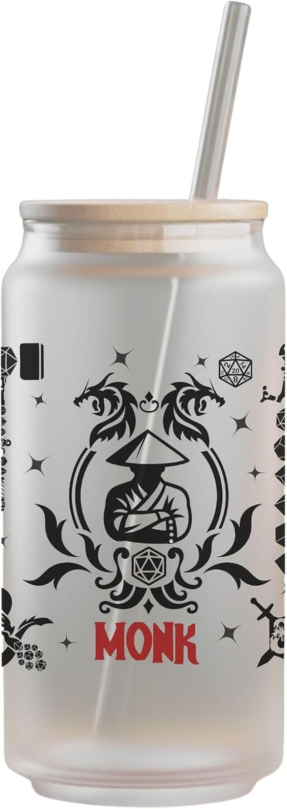Wizard Class 16oz Frosted Glass Tumbler with Bamboo Lid and Straw – Fantasy RPG Drinkware (Wizard)