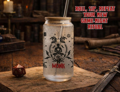 Wizard Class 16oz Frosted Glass Tumbler with Bamboo Lid and Straw – Fantasy RPG Drinkware (Wizard)