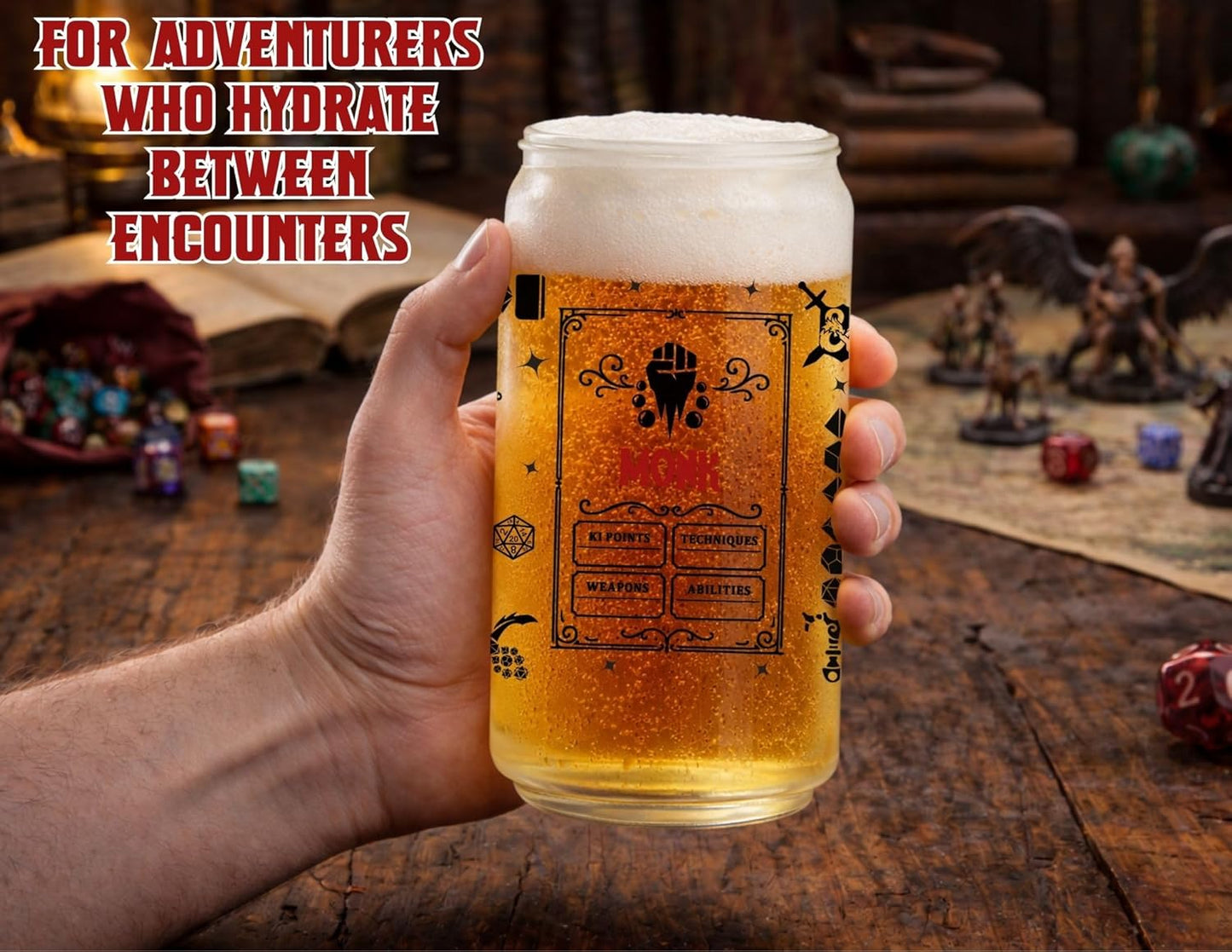 Wizard Class 16oz Frosted Glass Tumbler with Bamboo Lid and Straw – Fantasy RPG Drinkware (Wizard)