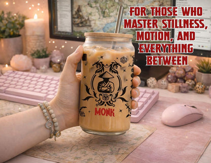 Wizard Class 16oz Frosted Glass Tumbler with Bamboo Lid and Straw – Fantasy RPG Drinkware (Wizard)