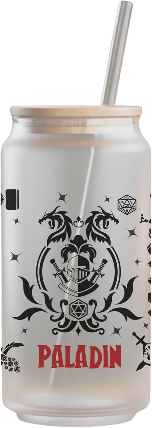 Wizard Class 16oz Frosted Glass Tumbler with Bamboo Lid and Straw – Fantasy RPG Drinkware (Wizard)