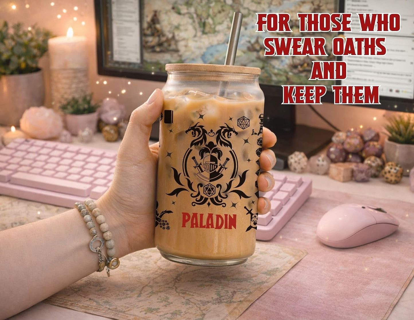 Wizard Class 16oz Frosted Glass Tumbler with Bamboo Lid and Straw – Fantasy RPG Drinkware (Wizard)