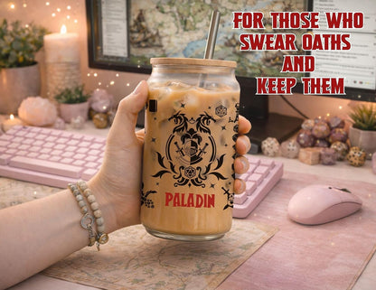 Wizard Class 16oz Frosted Glass Tumbler with Bamboo Lid and Straw – Fantasy RPG Drinkware (Wizard)