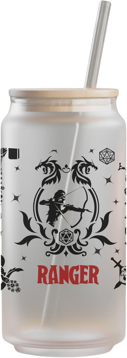 Wizard Class 16oz Frosted Glass Tumbler with Bamboo Lid and Straw – Fantasy RPG Drinkware (Wizard)