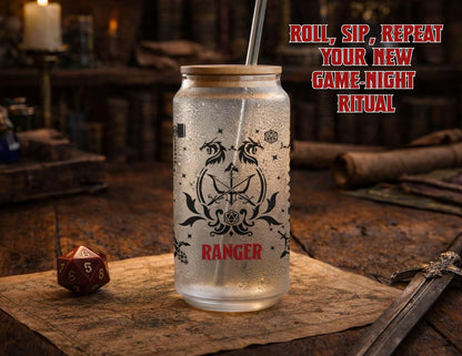 Wizard Class 16oz Frosted Glass Tumbler with Bamboo Lid and Straw – Fantasy RPG Drinkware (Wizard)