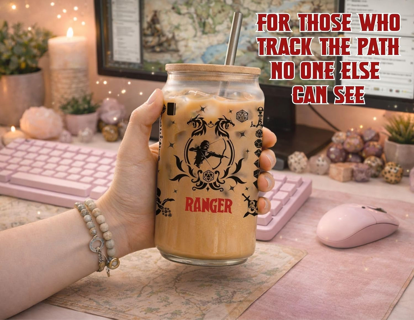 Wizard Class 16oz Frosted Glass Tumbler with Bamboo Lid and Straw – Fantasy RPG Drinkware (Wizard)