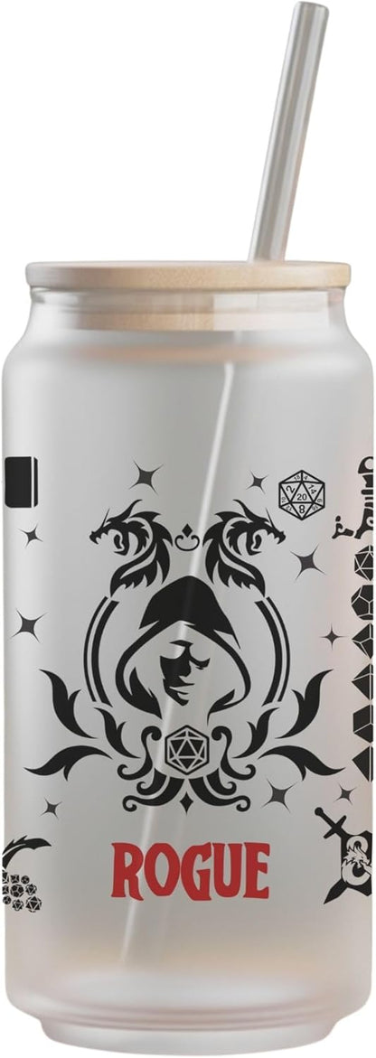 Wizard Class 16oz Frosted Glass Tumbler with Bamboo Lid and Straw – Fantasy RPG Drinkware (Wizard)
