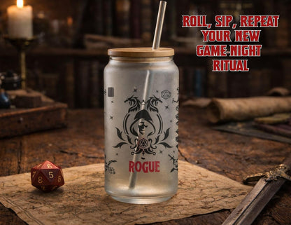Wizard Class 16oz Frosted Glass Tumbler with Bamboo Lid and Straw – Fantasy RPG Drinkware (Wizard)