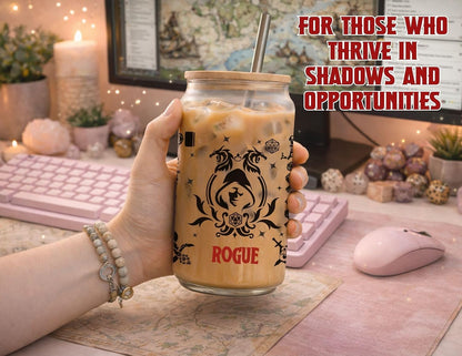 Wizard Class 16oz Frosted Glass Tumbler with Bamboo Lid and Straw – Fantasy RPG Drinkware (Wizard)