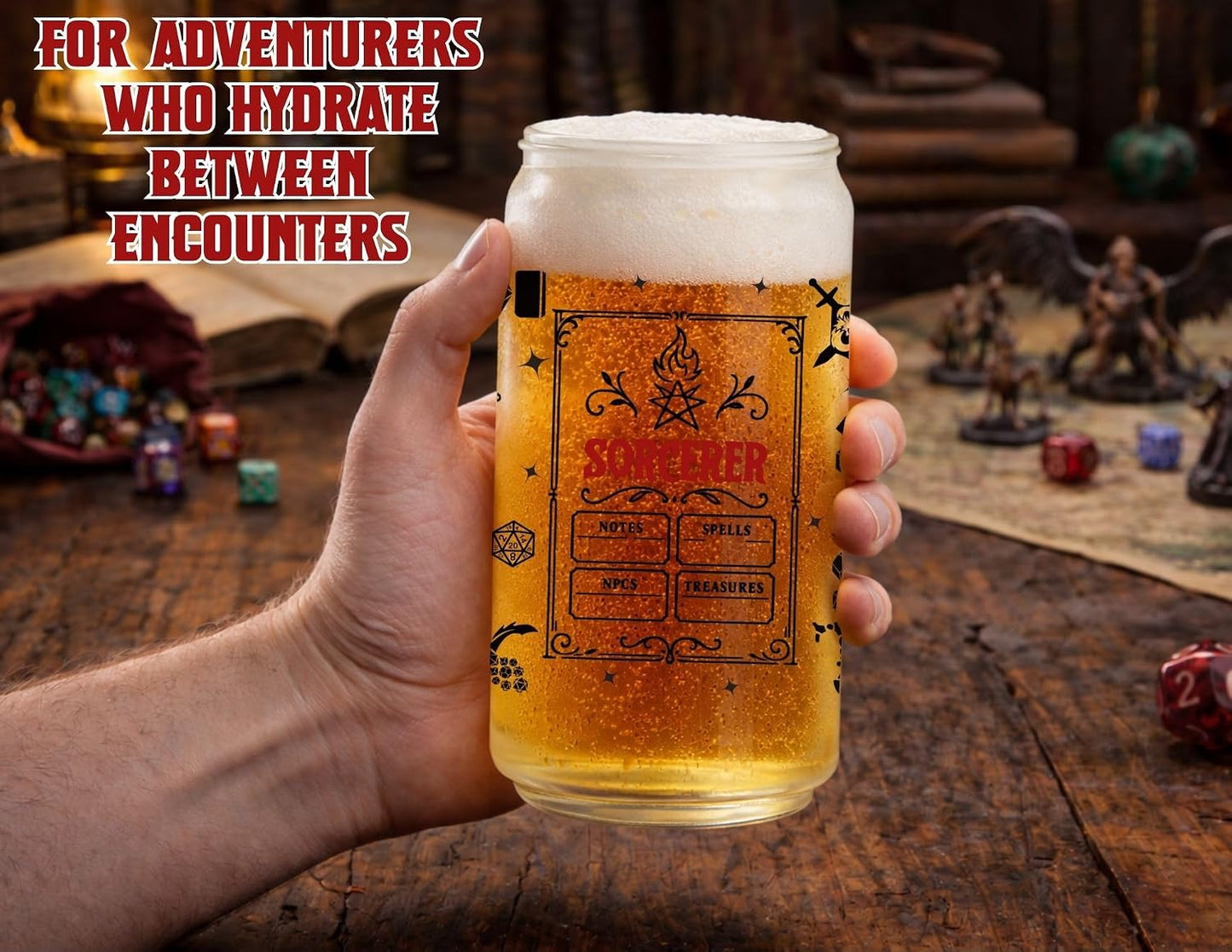 Wizard Class 16oz Frosted Glass Tumbler with Bamboo Lid and Straw – Fantasy RPG Drinkware (Wizard)