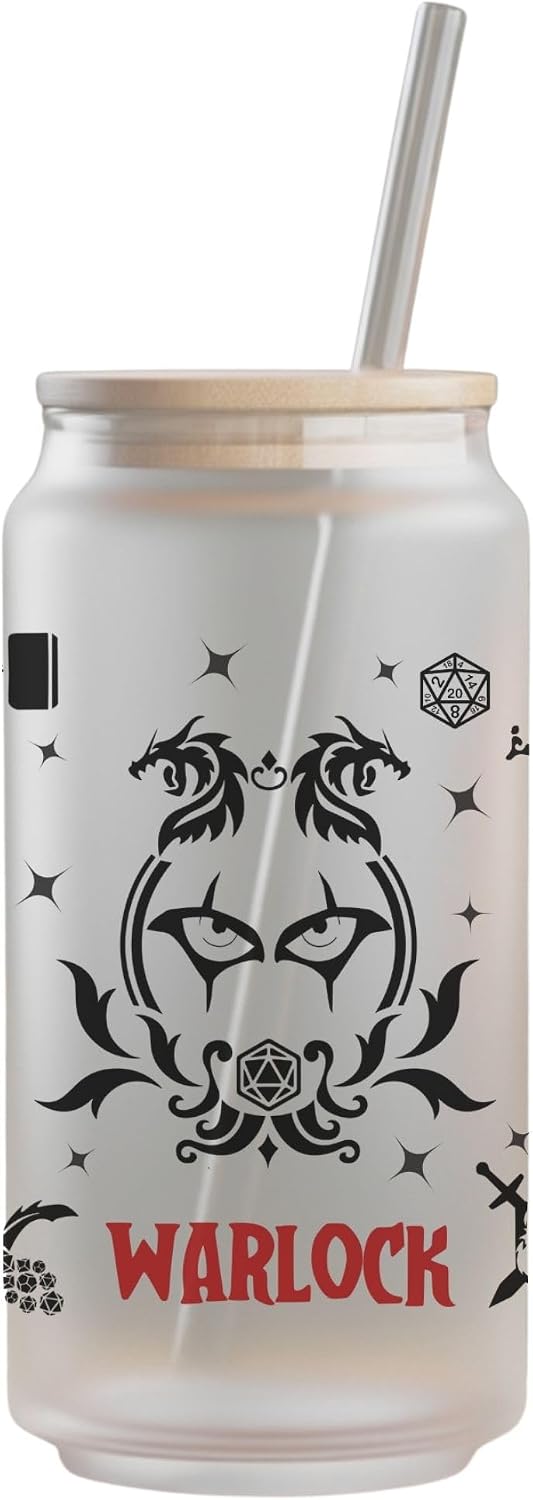 Wizard Class 16oz Frosted Glass Tumbler with Bamboo Lid and Straw – Fantasy RPG Drinkware (Wizard)