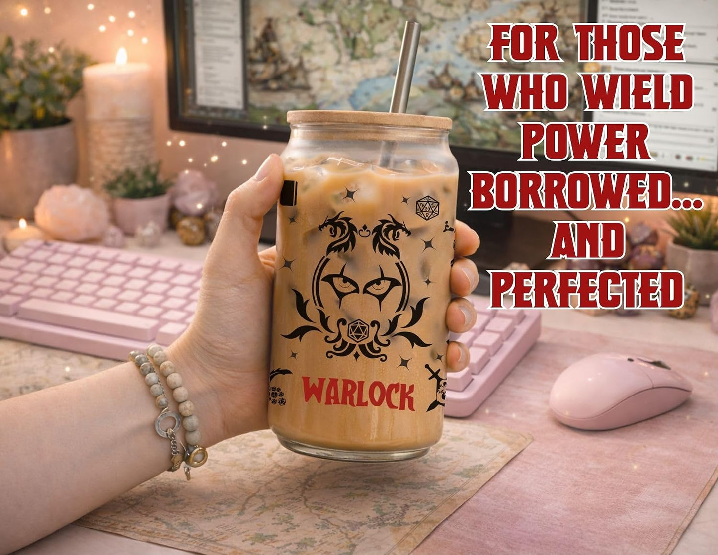Wizard Class 16oz Frosted Glass Tumbler with Bamboo Lid and Straw – Fantasy RPG Drinkware (Wizard)