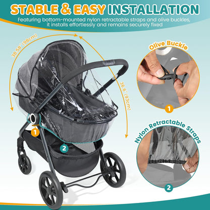 Stroller Rain Cover, with Window for Easy Access, Durable, Clear