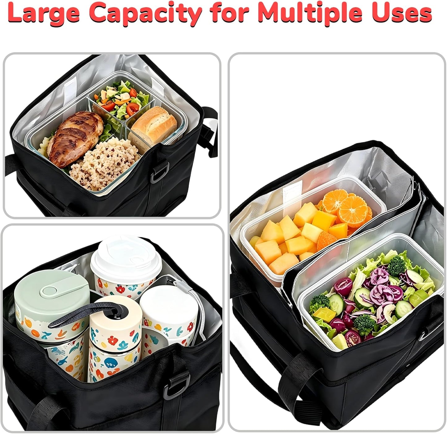 Drink Carrier Bag 4 Cup Holder, Reusable Beverage Carrier | No-Spill Insulated Adjustable Strap 4 Compartment Water Bottle Holder with Dividers for Delivery, Car Travel, Coffee & Drinks