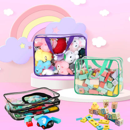 6 Packs Toy Storage Bags with Labels, 11.8x8.7x3.9In Large PVC Reusable Clear Board Game Storage with Zipper, Travel Waterproof Organizer Bags for Building Blocks, Puzzle, Kids Books, Stationery