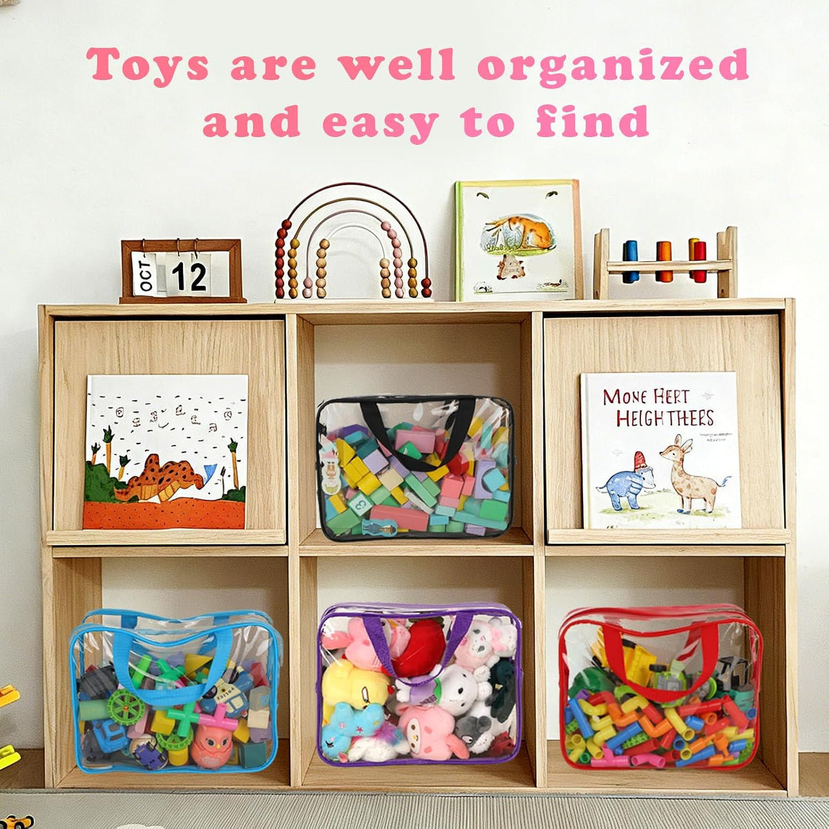 6 Packs Toy Storage Bags with Labels, 11.8x8.7x3.9In Large PVC Reusable Clear Board Game Storage with Zipper, Travel Waterproof Organizer Bags for Building Blocks, Puzzle, Kids Books, Stationery