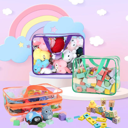 6 Packs Toy Storage Bags with Labels, 11.8x8.7x3.9In Large PVC Reusable Clear Board Game Storage with Zipper, Travel Waterproof Organizer Bags for Building Blocks, Puzzle, Kids Books, Stationery