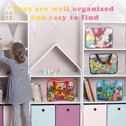 6 Packs Toy Storage Bags with Labels, 11.8x8.7x3.9In Large PVC Reusable Clear Board Game Storage with Zipper, Travel Waterproof Organizer Bags for Building Blocks, Puzzle, Kids Books, Stationery