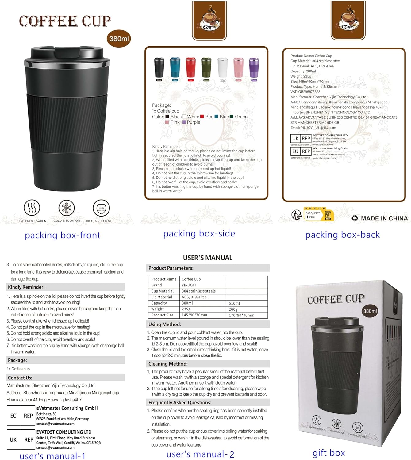 17oz Travel Coffee Cups Insulated Mug Thermal Tumbler to Go with Lid Leak Proof Reusable Stainless Steel Coffee Mug Spill Proof for Hot and Iced Cold Drinks (Blue, 510ml)