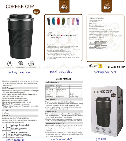 17oz Travel Coffee Cups Insulated Mug Thermal Tumbler to Go with Lid Leak Proof Reusable Stainless Steel Coffee Mug Spill Proof for Hot and Iced Cold Drinks (Blue, 510ml)
